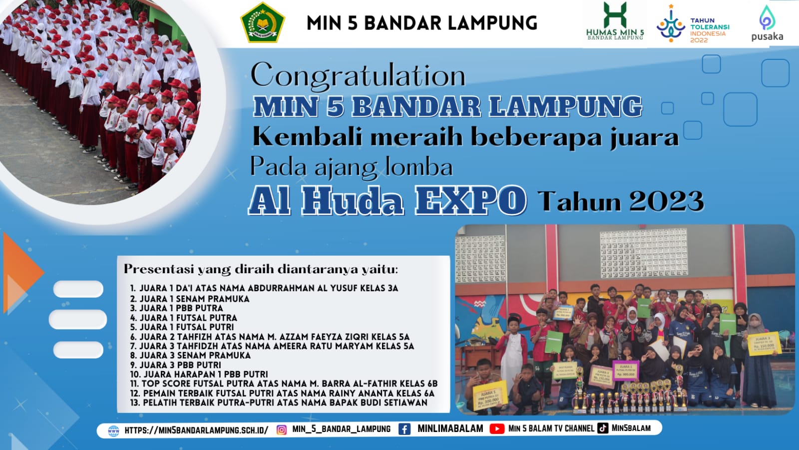 MIN 5 Bandar Lampung Borong Piala Pada Ajang Al-Huda Expo